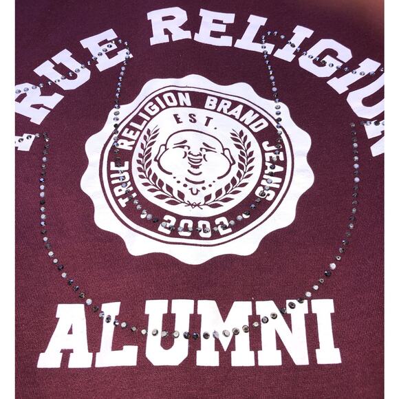 True Religion Zip Hoodie Embellished Studs Burgundy TR Alumni 2002 Womens Sz XS - Picture 4 of 9